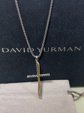 David Yurman Two-Tone Cable Cross Pendant in Silver and Gold